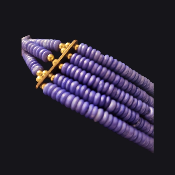 Puka shells royal blue w/sliver&bronze gold beads.Choker bib necklace. - Picture 4 of 6